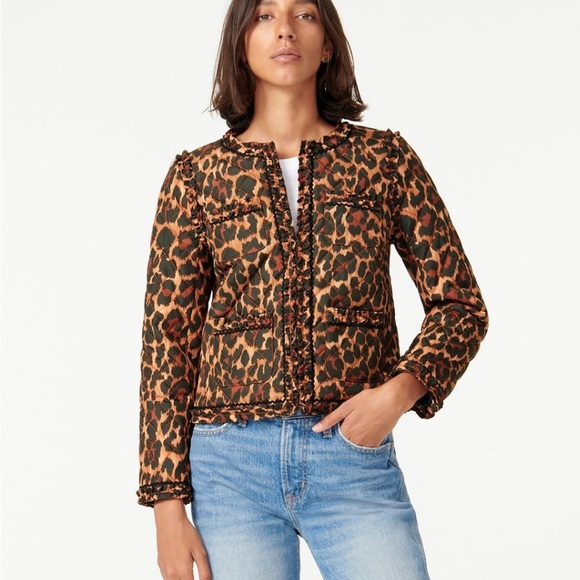 J. Crew Quilted Lady Jacket In Leopard With Primaloft® in Brown NWT Sz 8 - Picture 3 of 15